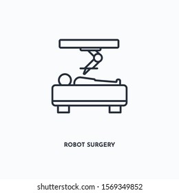 Robot Surgery Outline Icon. Simple Linear Element Illustration. Isolated Line Robot Surgery Icon On White Background. Thin Stroke Sign Can Be Used For Web, Mobile And UI.