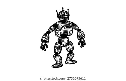 Robô com padrão de redemoinho em pé sozinho no fundo transparente