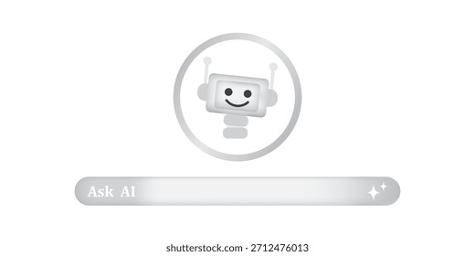 Símbolos robóticos de inteligencia artificial, barra de búsqueda para generaciones, tecnologías de IA, redes neuronales y Elementos modernos de innovación digital. Ilustración vectorial sobre fondo blanco.