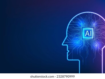Robot synergy of AI technology. Inside, an artificial intelligence microchip is intricately connected by a circuit board, symbolizing the power of robots collaborating with advanced AI technology
