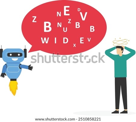 Robot talk with jargon word in speech make user confused. Difficult to explain. Artificial intelligence technology. Flat vector illustration.


