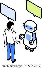 The robot talking with a male student