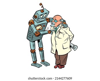 The robot talks to the professor, artificial intelligence and the human mind. Two friends