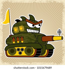 Robot tank cartoon with gun, vector illustration