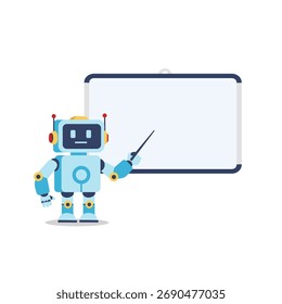 Profesor de robot con Ilustración vectorial de pizarra blanca para Educación e inteligencia artificial Concepto de aprendizaje