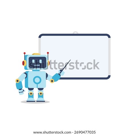 Robot Teacher with Whiteboard Vector Illustration for Education and Artificial Intelligence Learning Concept