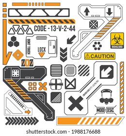 Robot Tech Elements with signs and symbols. Sci-fi surface pattern. Vector Illustration.