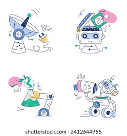 Robot Technology and AI Hand Drawn Illustrations 

