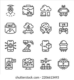 Robot Technology and Artificial Intelligence Outline Icons
