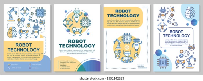 Robot technology brochure template. Engineering. Flyer, booklet, leaflet print, cover design with linear illustrations. Vector page layouts for magazines, annual reports, advertising posters