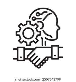 Robot technology with handshake icon. Outline style. Vector. Isolate on white background.