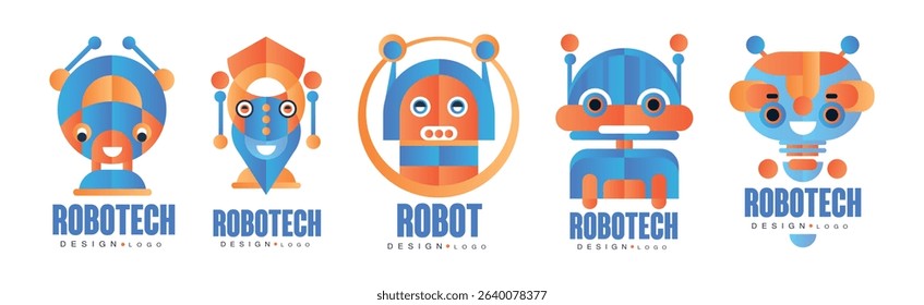 Robot Technology Logo and Label Design Vector Set