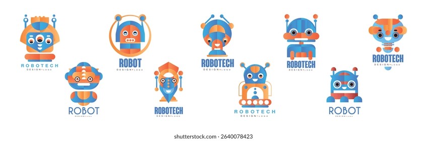 Robot Technology Logo and Label Design Vector Set