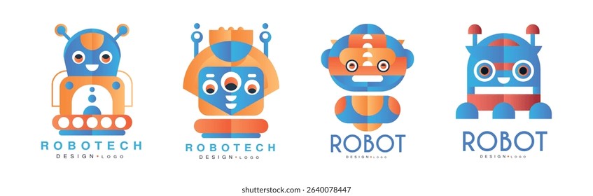 Robot Technology Logo and Label Design Vector Set