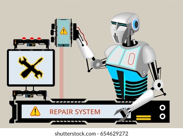 robot technology repair system help computer intelligence robotic cyborg futuristic cyber android 