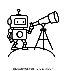 Roboter mit einem Teleskop-Vektorliniensymbol auf weißem Hintergrund
Vektorliniensymbol