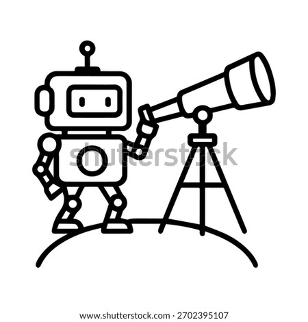 robot with a telescope vector line icon on a white background
Vector line icon