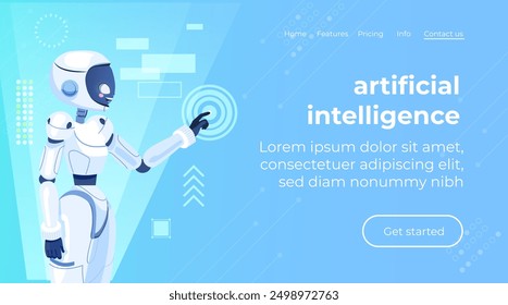 Robot tester finding, searching program bugs, mistakes. Artificial intelligence technology concept horizontal. For web banner, infographics. Automation analyzing work databases.