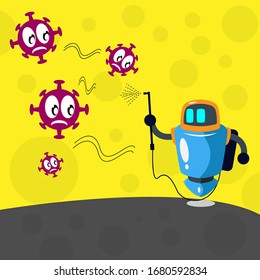 ein Roboter, der ein Virus mit einem Virusspray ausrottet