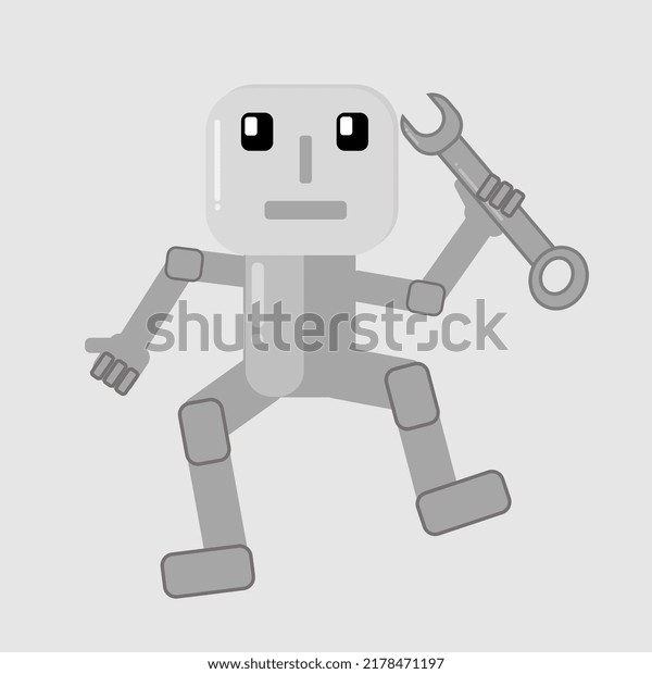 Robot themed logo holding a screwdriver in gray color\
is suitable for motorcycle, car, bicycle repair shop designs and so\
on