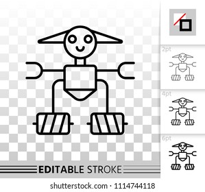 Robot thin line icon. Outline web sign of machine. Transformer linear pictogram with different stroke width. Simple vector symbol, transparent background. Robot editable stroke icon without fill