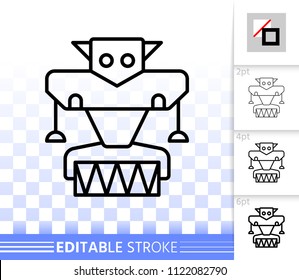 Robot thin line icon. Outline web sign of machine. Transformer linear pictogram with different stroke width. Simple vector symbol, transparent background. Robot editable stroke icon without fill