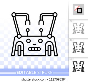 Robot thin line icon. Outline sign of household machine. Assistant linear pictogram with different stroke width. Simple vector transparent symbol. Transformer editable stroke icon without fill