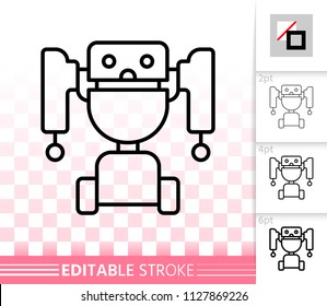 Robot thin line icon. Outline sign of machine. Transformer linear pictogram with different stroke width. Simple vector symbol, transparent background. Robot humanoid editable stroke icon without fill