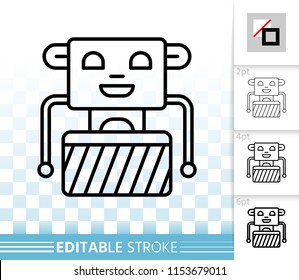 Robot thin line icon. Outline sign of kids toy. Mechanical Transformer linear pictogram with different stroke width. Simple vector symbol, transparent backdrop. Robot editable stroke icon without fill