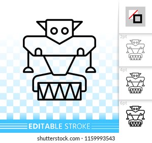 Robot thin line icon. Outline web sign of machine. Transformer linear pictogram with different stroke width. Simple vector symbol, transparent background. Robot editable stroke icon without fill