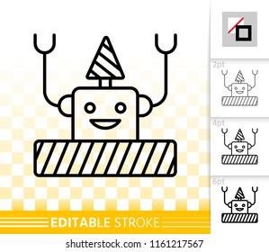 Robot thin line icon. Outline web sign of household assistant. Automated Hand linear pictogram with different stroke width. Simple vector transparent symbol. Robot editable stroke icon without fill
