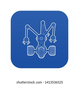 Robot with three tentacle icon blue vector isolated on white background