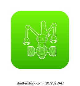 Robot with three tentacle icon green vector isolated on white background