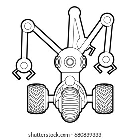 Robot with three tentacle icon in outline style isolated on white vector illustration