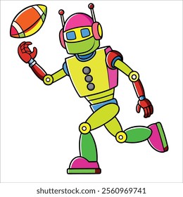 A robot throwing a football for a touchdown