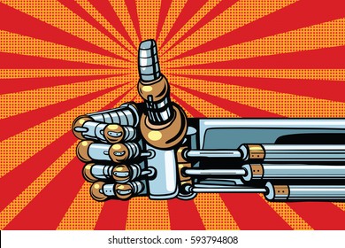 Robot thumb up gesture like. Pop art retro vector illustration