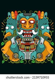robot tiki mask vector illustration