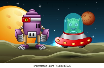 Robot together landed in the moon