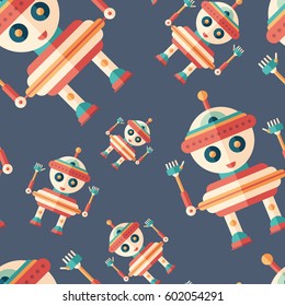Robot top toy flat icon seamless pattern.
