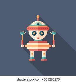 Robot top toy flat square icon with long shadows.