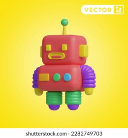 robot toy 3D vector icon set, on a yellow background