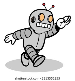 Personajes de dibujos animados de juguetes robots caminando automáticamente. Mejor para pegatinas, logotipos y mascotas con educación científica para niños