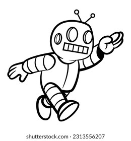 Robot toy cartoon characters walking automatically. Best for outline, logo, and coloring book with science education themes for kids