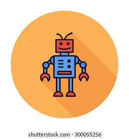 Robot toy icon. Flat vector related icon whit long shadow for web and mobile applications. It can be used as - logo, pictogram, icon, infographic element. Vector Illustration. 