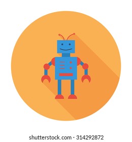 Robot toy icon. Flat vector related icon with long shadow for web and mobile applications. It can be used as - logo, pictogram, icon, infographic element. Vector Illustration.