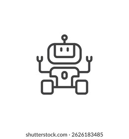 Ícone de linha de brinquedo robô. sinal de estilo linear para conceito móvel e web design. Robô brinquedo com ícone de vetor contorno de antena. Símbolo, ilustração de logotipo. Gráficos vetoriais