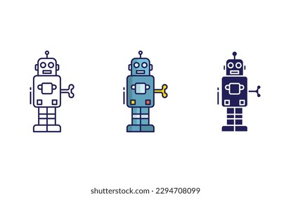 robot toy line and solid illustration icon