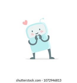 Robot toy love you and shy. Cute small new emoji sticker Icon. Very cute for child kid picture with heart. You are beautiful. Flat color vector illustration