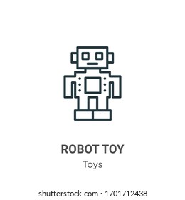 Icono vectorial de contorno de juguete robot. Icono de juguete robot negro de línea delgada, ilustración de elemento simple vector plano del concepto de juguetes editables trazo aislado sobre fondo blanco