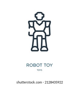 icono de la línea delgada del juguete robot. juguete, divertidos iconos lineales del concepto de juguetes, símbolo de contorno aislado. Elemento de símbolo de ilustración vectorial para diseño web y aplicaciones.